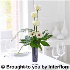 Elegant White Rose &amp; Germini Vase