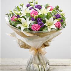 Dreamy Damson Hand-tied with Happy Birthday Balloon