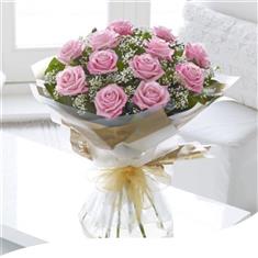 12 Pink Rose With Gypsophila