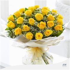 24 Yellow Rose With Gypsophila