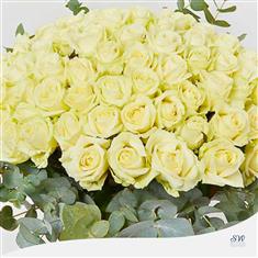 Luxury 50 White Rose Vase with Eucalyptus