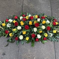 Red White and Yellow Rose Coffin Spray