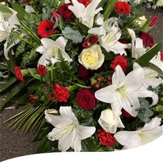 6 Foot Red and White Coffin Spray