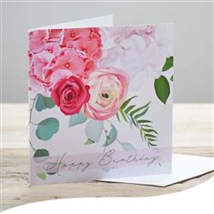 Happy Birthday Watercolour Flowers Card