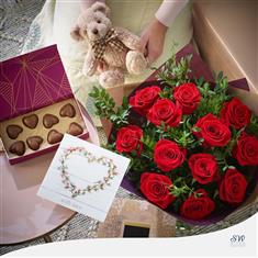 Love Bundle - 12 Red Roses With Teddy Bear &amp; More