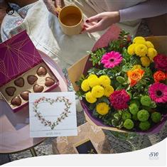 Love Bundle -  Vibrant Hand-Tied With Chocolate &amp; Card