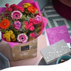 Mother&#39;s Day Gift Set - Gerbera Glow Hand-Tied, Chocs &amp; Card