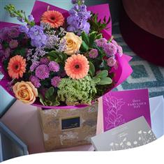 Mother&#39;s Day Gift Set - Gerbera &amp; Stock Bouquet, Chocolates &amp; Card