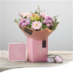 Mother&#39;s Day Gift Box Gift Set - Pink Pastel Perfection, Card &amp; Candle