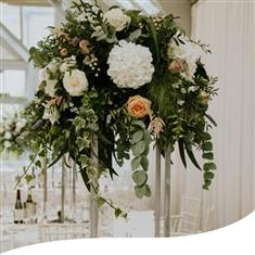 Pastel ball arrangement on tall stands