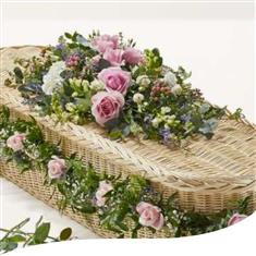 Cottage Garden Coffin Spray with Garland and Roses