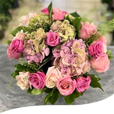 25 Pink Rose and Pink Hydrangea Vase 