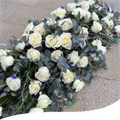 6 Foot White Rose Coffin spray 