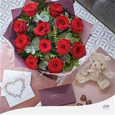 Love Bundle - Valentine's 12 Red Roses, James Jr Bear &amp; More