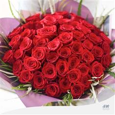 50 Hand-Tied Red Roses &amp; Foliage