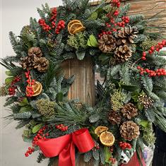 Red and Orange Christmas Door Wreath