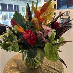 Large Globe Vase Of Tropical Flowers 