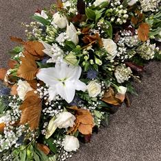 Natural Beech Leaf and White Roses Coffin Spray