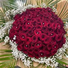 100 Red Roses With Gyp Collar