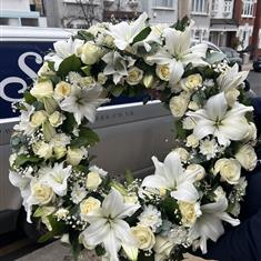 Luxury White Lily and Rose Wreath