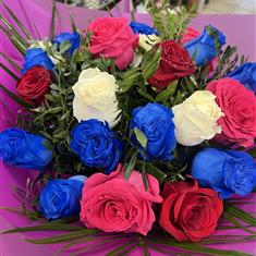 Red, White, Pink and Blue Rose Bouquet