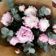 Pink Peony and Eucalyptus Bouquet