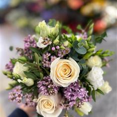 Cream Roses and Pale Pink Wax flower Bridal Bouquet 