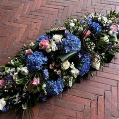 Hermosa Rose &amp; Blue Hydrangea Casket Spray